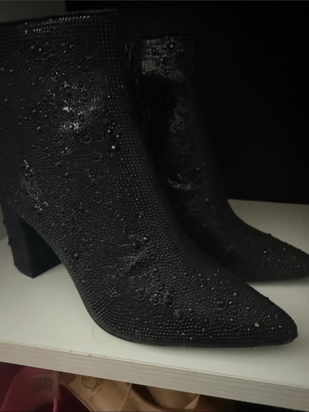 Betsey Johnson Black Crystal-Embellished Pointed Ankle Booties